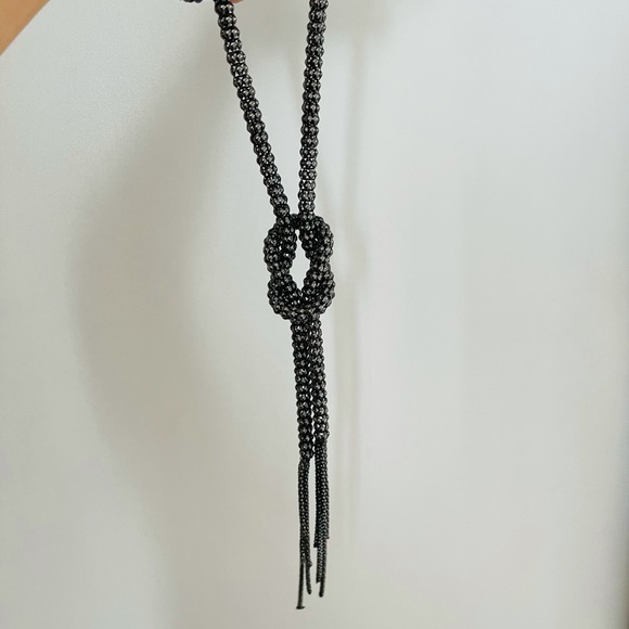 Long knot vintage unique necklace sweater long black dark grey chain - Picture 2 of 6